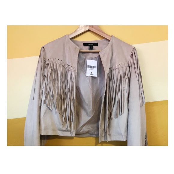 SOLD! Faux Suede Fringe Cropped Jacket - Taupe - Picture 4 of 6